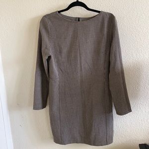 Houndstooth Long Sleeve Boat Neck Dress